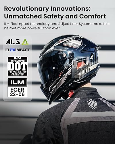 Miniatura 2 de ILM Cascos para Motocicleta para Adultos Hombres Mujeres Cara Completa DOT ECE Powersports Visera Dual para Carreras en Carretera con Pinlock Modelo
