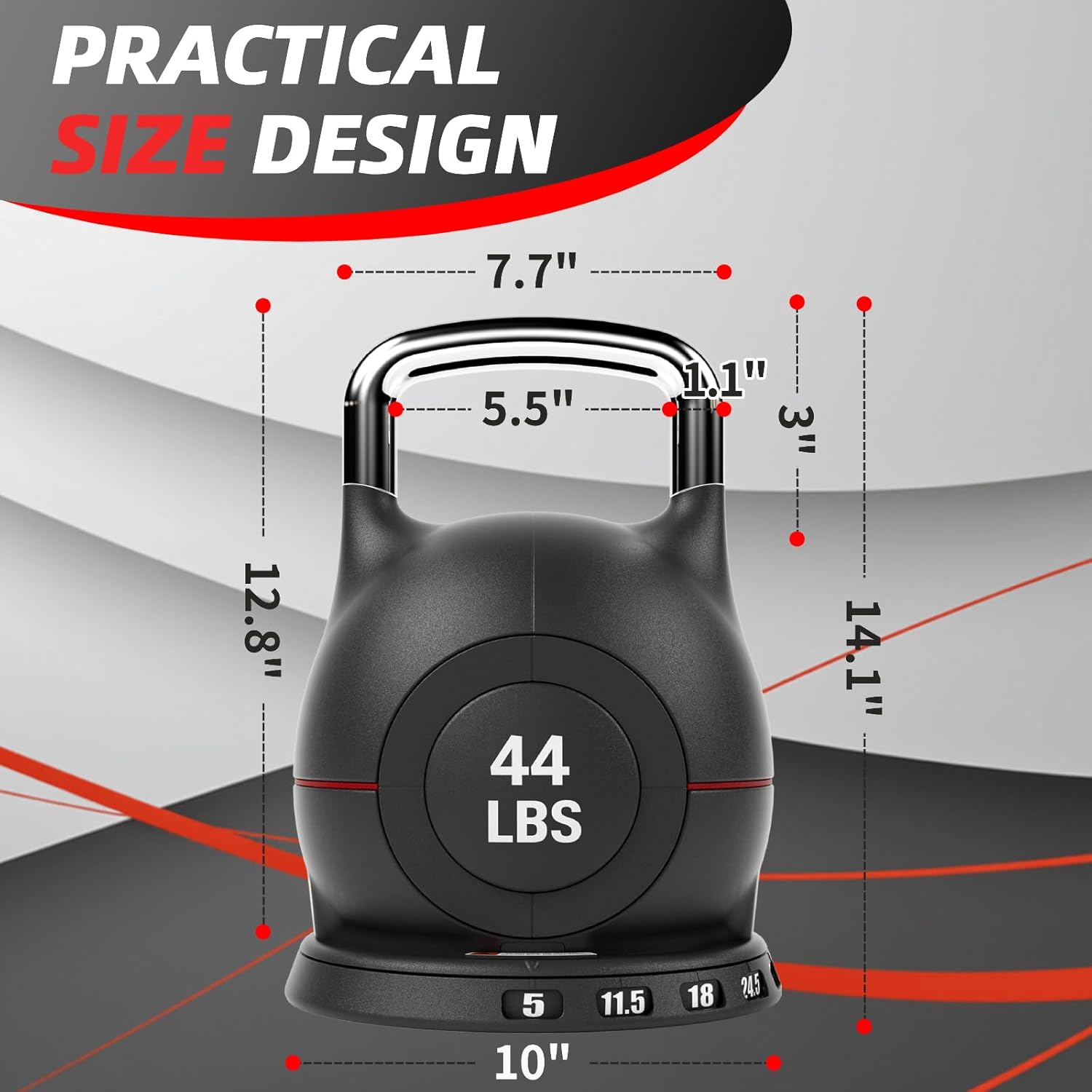 LIFERUN Adjustable Kettlebell Set - 7in1 Kettlebells, Choose 22.5 lb or 44 lb, Quick-Change Weight Dial & Safety Lock, Space-Saving Design, Full-Body Workout & Cross-Training