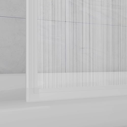 MARWELL Moon Folding Bath Screen - 3-Piece, White Aluminium Frame, Plastic, 120 x 130 x 5 cm - Shower Enclosure for Bathtub - 4