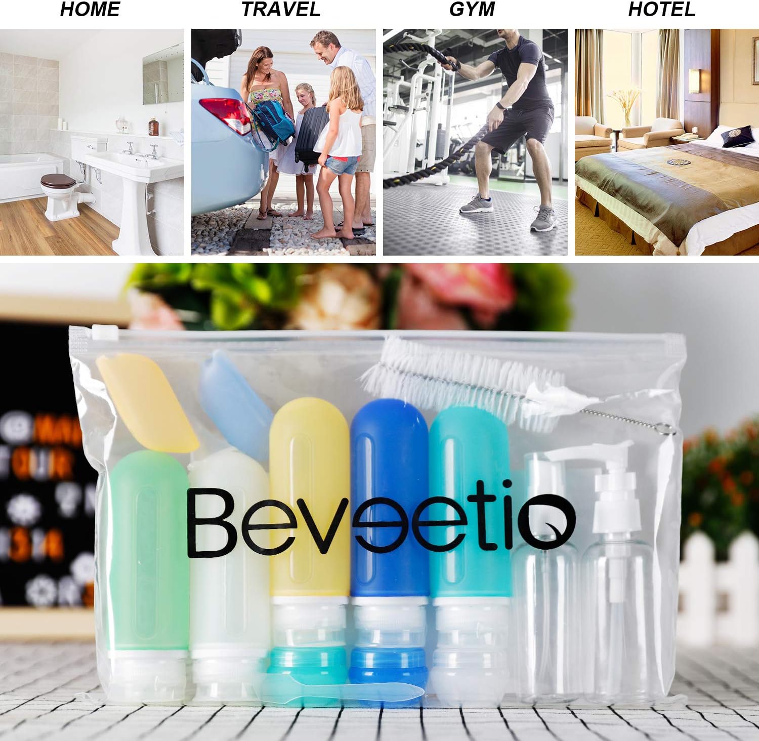 Beveetio 17 Pack Travel Bottles TSA Approved, 3OZ Leakproof Silicone Refillable Travel Size Containers for Toiletries, BPA Free Travel Accessories Tubes Cosmetic Shampoo Lotion Soap (Multicolor) : Beauty & Personal Care