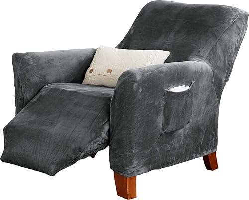 Vista 22 de Great Bay Home Funda reclinable de sarga estampada. Funda elástica de una pieza para sillón reclinable. Funda reclinable sin tirantes para sala