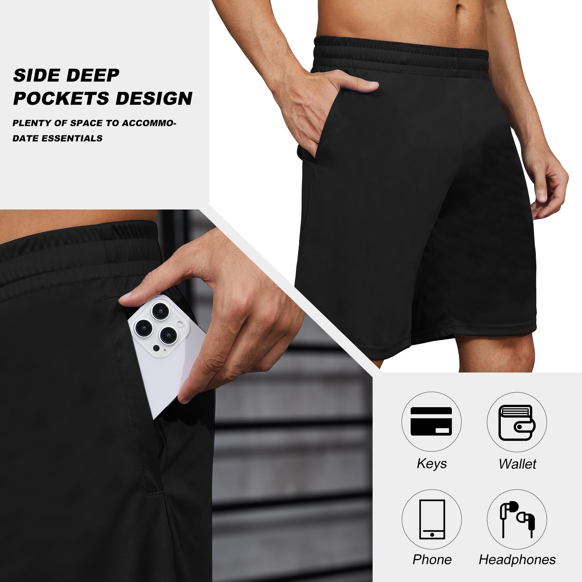 BVNSOZ Pantaloncini sportivi da uomo con tasche e elastico in vita, ad asciugatura rapida, pantaloncini da allenamento per uomo, Confezione da 7 nero, grigio scuro, grigio chiaro, blu navy, blu, rosso