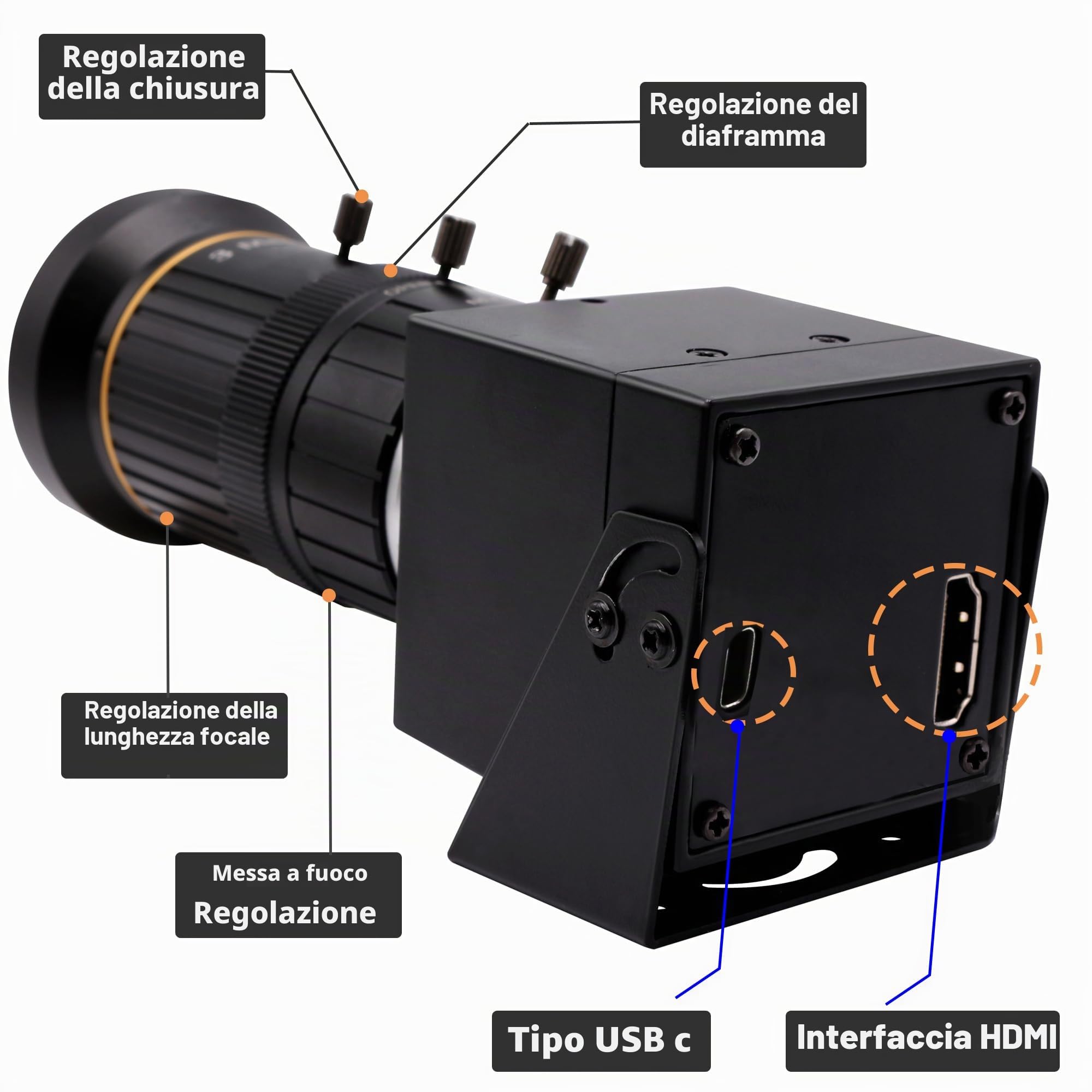 Svpro Fotocamera USB 4K 60fps HDMI Zoom Manuale Streaming Webcam 3.0 Esterna per Computer con CS Mount 5-50 mm Teleobiettivo Zoom Microscopia Telecamera Industriale per Laptop, Monitor, TV