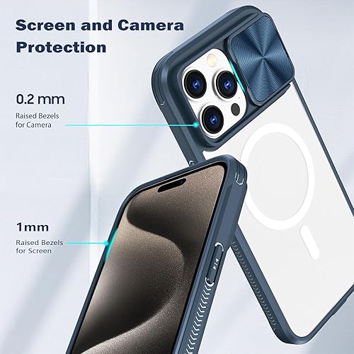 Miniatura 10 de Tcaraersing Funda transparente para iPhone 15 Pro con cubierta de lente de cámara deslizante, compatible con MagSafe, antideslizante, delgada,