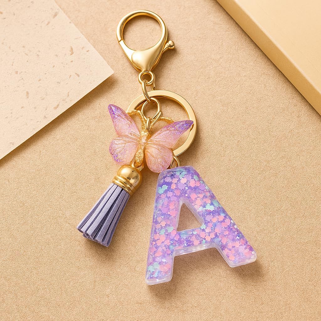 Initial Letter Keychain – Purple Butterfly for Women Bag Charms and Backpack, Cute Keychians Gifts for Girls Womens - Image 3