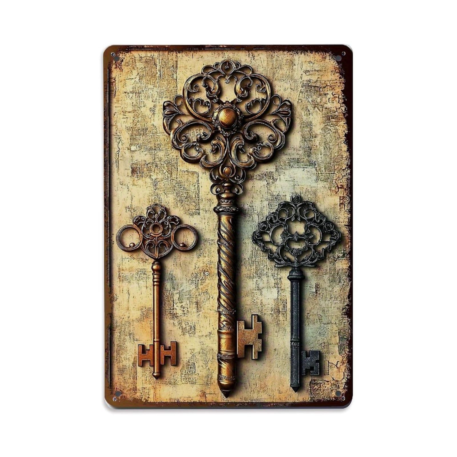 Jdfenggu Vintage Ornate Key Design Pattern Retro Metal Tin Sign, Decor Art Poster For Bar, Home, Man Cave, Kitchen, Laundry Room Gift 8X12inch