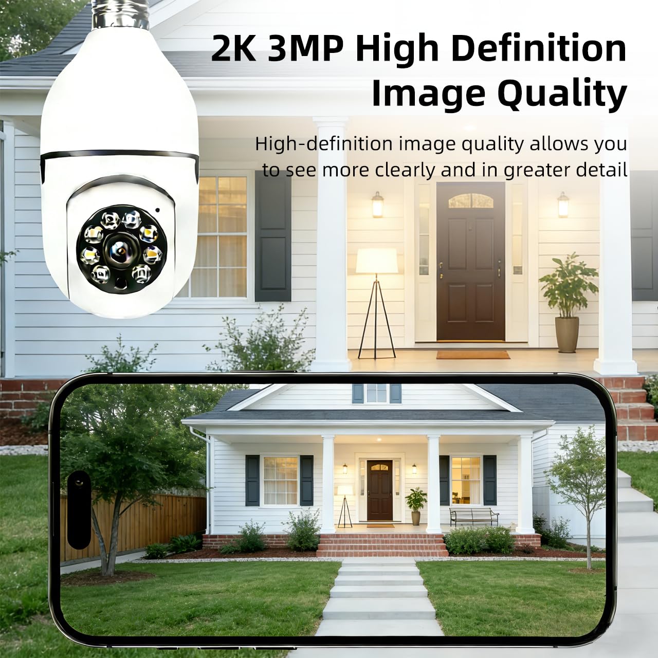 Hawkray Sicherheitskamera Mit Glühbirne, Und 2,4 Ghz, WLAN, 2 K, 3 MP, Kabellose Überwachung Für Den Außenbereich, Bewegungserkennung 911-Alarmüberwachung, Offene KI-Fähig, US-Lokale