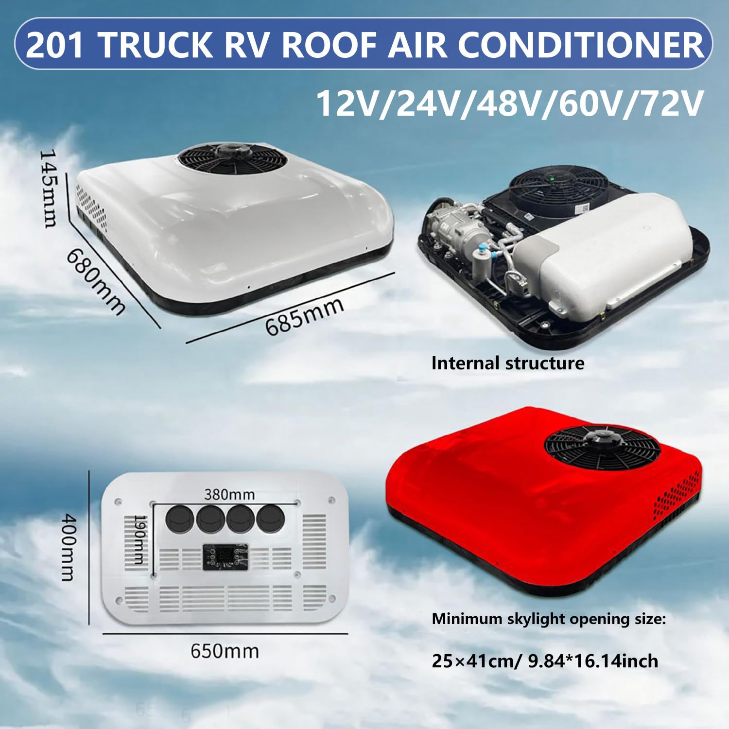 Aire acondicionado universal de techo para camionetas y autocaravanas, 12V,24V,48V,control remoto, refrigeración y calefacción eficientes. aire acondicionado camper camion y excavadoras,White24V