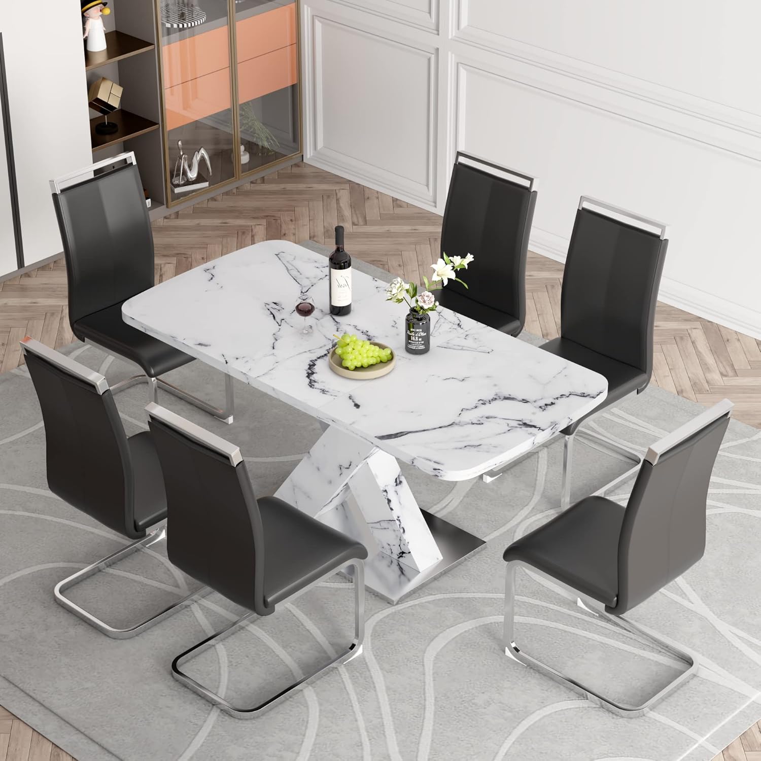 Amazon.com - Expandable Dining Table Set for 6, Modern Rectangular ...
