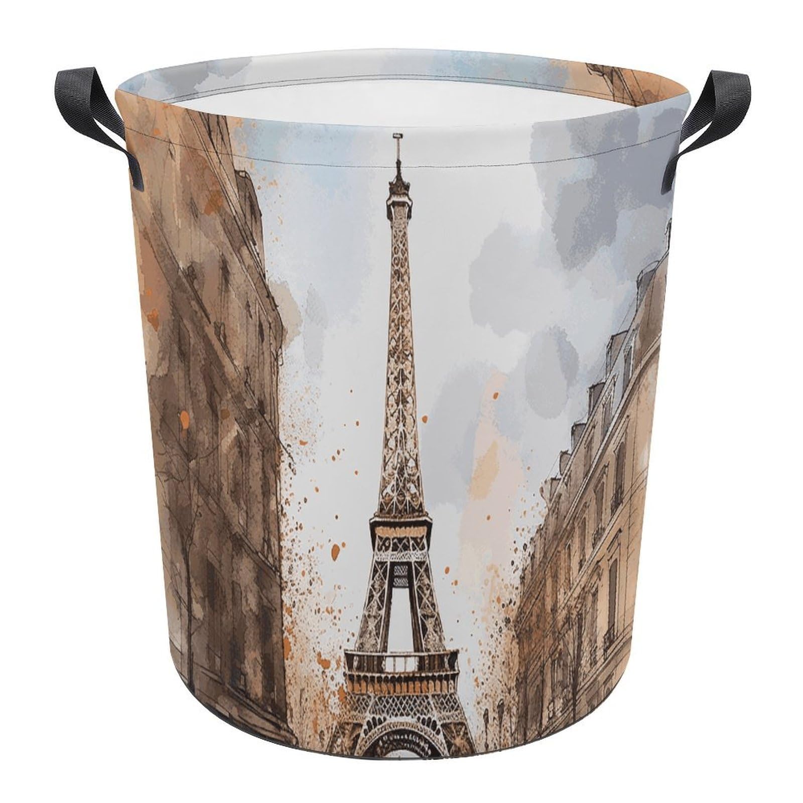 Grand panier à linge pliable aquarelle Paris et bac à linge gain de place