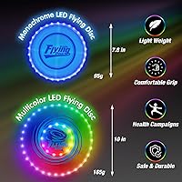 Vista 7 de 2 Pack Light up Flying Discs for Kids, Rechargeable Disc with 45 LEDs, 14 Lighting Modes(10")&Built-in Battery Disc(7.8"), Glow in The Dark Ring for