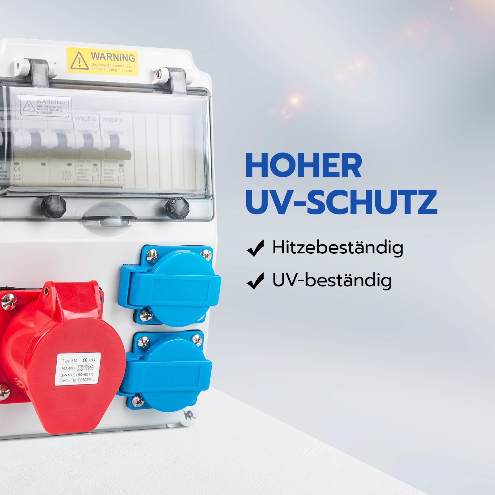 Baustromverteiler 16A mit Leitungsschutzschalter,Wandverteiler mit CEE Steckdose 16A,Starkstrom Verteiler Wasserdicht Außen(2x16A 1P LS+32A 3P LS)