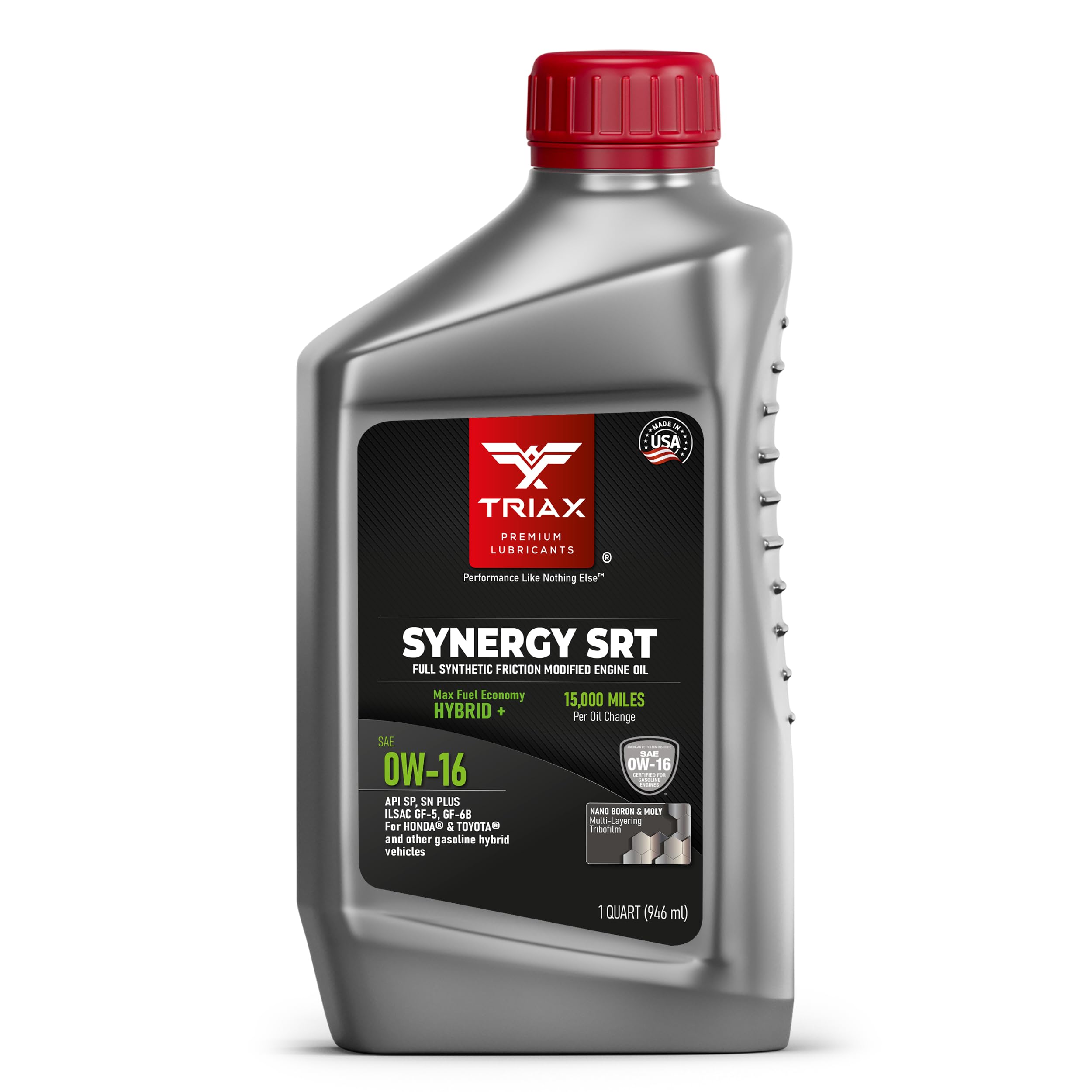 TRIAX Synergy SRT 0W-16 Full Synthetic PAO and Ester Engine Oil for Hybrid Vehicles - Extended Drain 15k Miles (1 Quart)