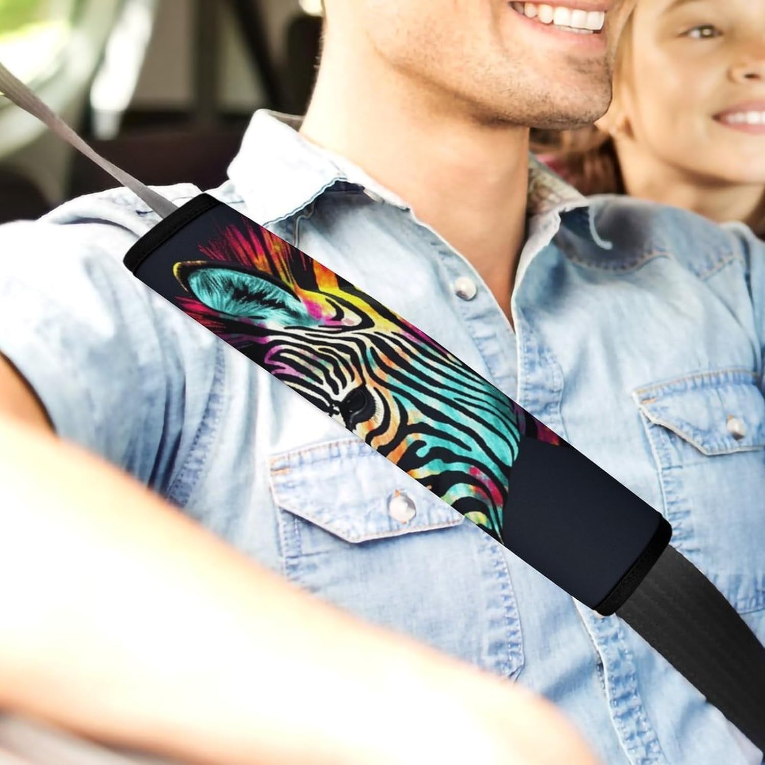 2 PCS Super Soft Car Seat Belt Pad, Cute Colorful Rainbow Zebra Printed Waterproof Sweat-Absorbing Seat Belt Covers Backpack Shoulder Pad for All Car Seats Baby Strollers
