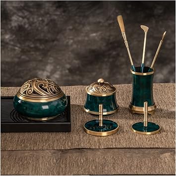 Brass Incense Making Set,9 Set DIY Backflow Tower Incense Cone Molds,Incense Tool Set for Home Yoga Meditation Color Green