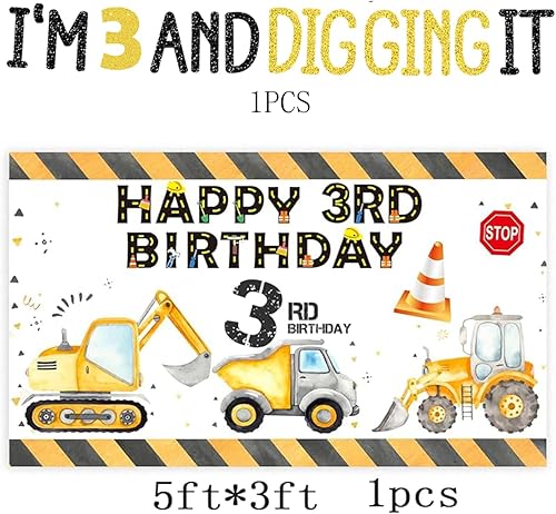 Miniatura 3 de 90 piezas de decoraciones de fiesta de camión volquete para niños y bebés. Suministros de fiesta de tercer cumpleaños de construcción, suministros