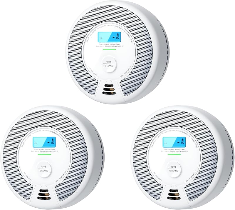 Detector de humo X-Sense combinado de detector de monóxido de carbono, SC07, paquete de 3 | Batería sellada de 10 años (no cableada), detección de humo y CO 2 en 1, pantalla LCD, certificación UL 217 y UL 2034