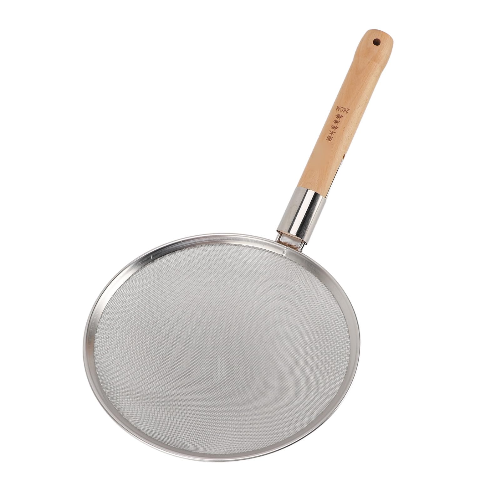 Wakects Feinmaschiger Schaumlöffel mit Holzgriff, Sieblöffel aus Edelstahl 304, Großer Schaumlöffel Zum Kochen, Braten, Suppen und Abtropfen von Öl (26 cm Durchmesser)