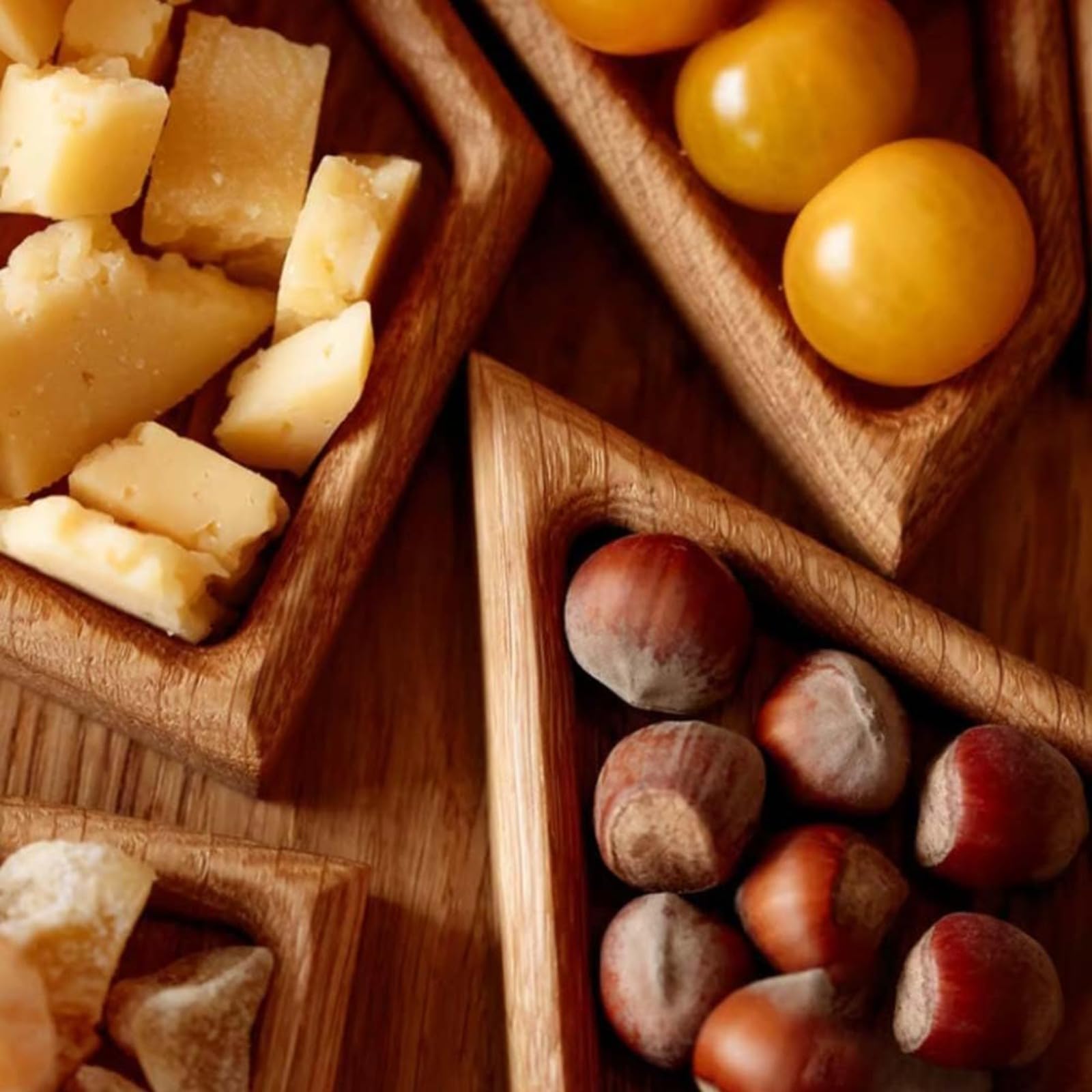 Grand Plateau de Service en Bois avec 8 Compartiments Amovibles, idéal pour Les Fruits, Les Noix, la Viande et Les sauces. Parfait pour la Table Basse, Le Salon et Les Pique-niques (Petit et