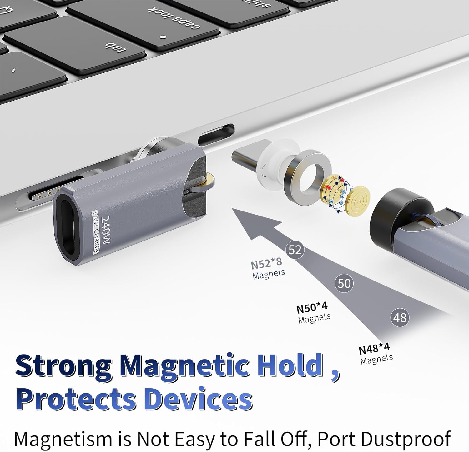 USB C Magnetic Adapter 240W(2Pack),Rotating 360° 180 Degree Magnetic Type C Port Adapter,9PIN Fast Charging for iPhone 17/16/15,MacBook Pro/Air, iPad Series, Switch,Samsung Galaxy,PS5,PSVR2 Gray