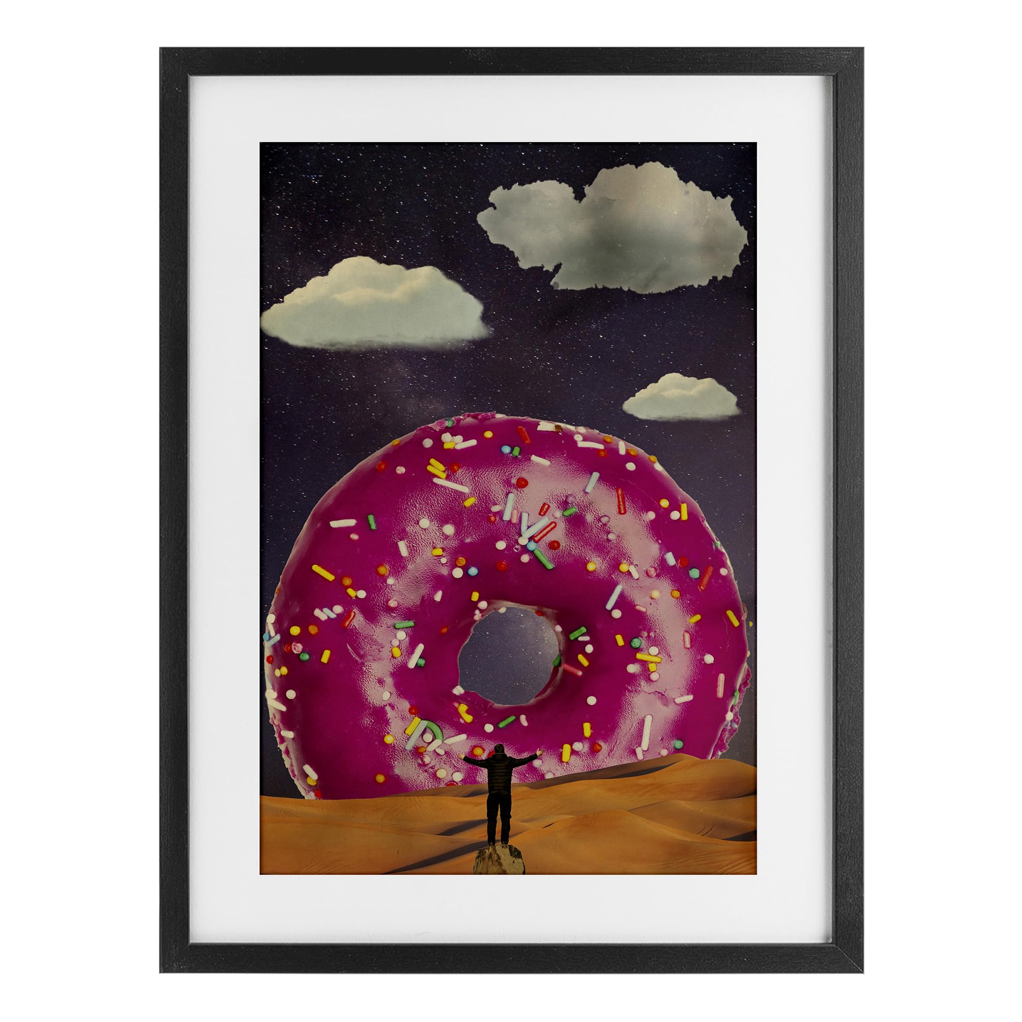 Affiche géante de beignet par Elo Marc Stupell Industries cadre bouleau 58x43cm sous verre