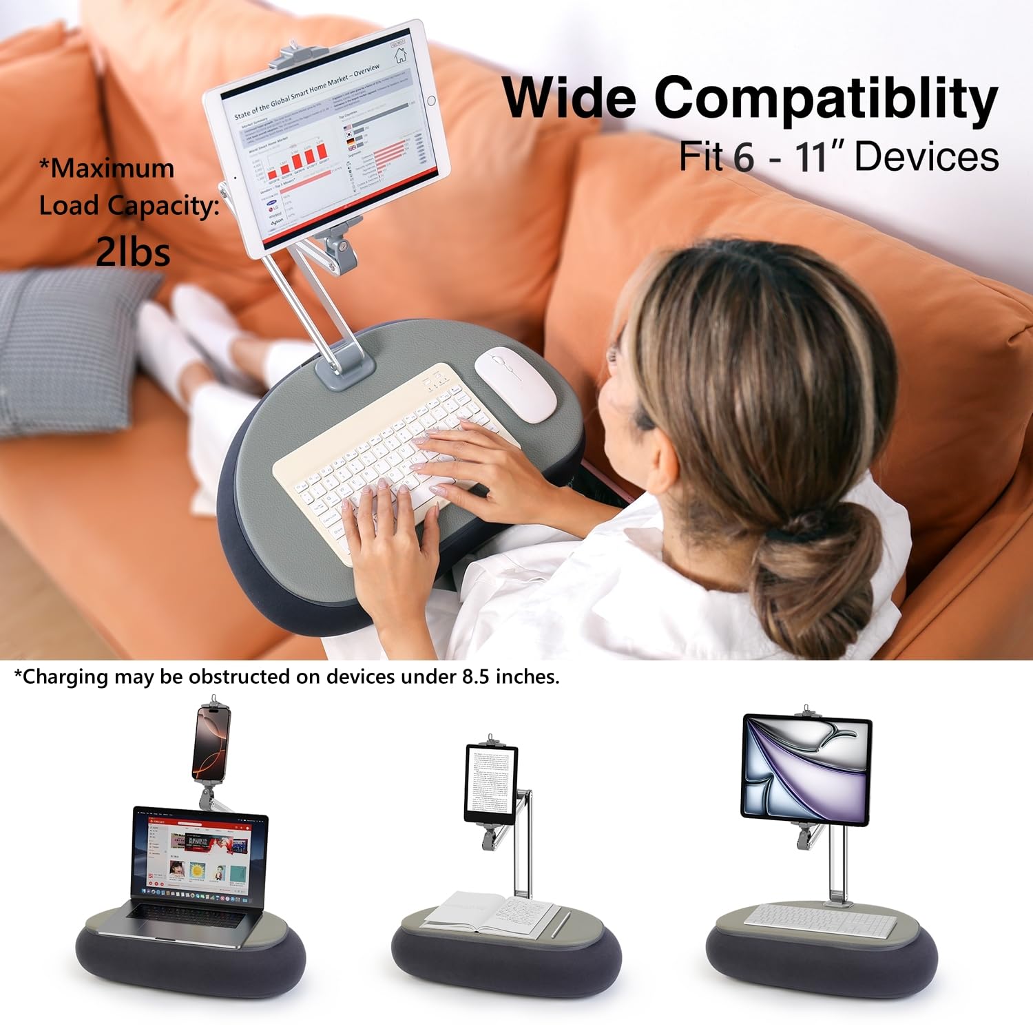 elitehood Supporto alto per tablet, braccio lungo regolabile, per leggere a letto, rotazione a 360°, compatibile con iPad Air Mini Pro, iPhone e Kindle da 6" a 13"