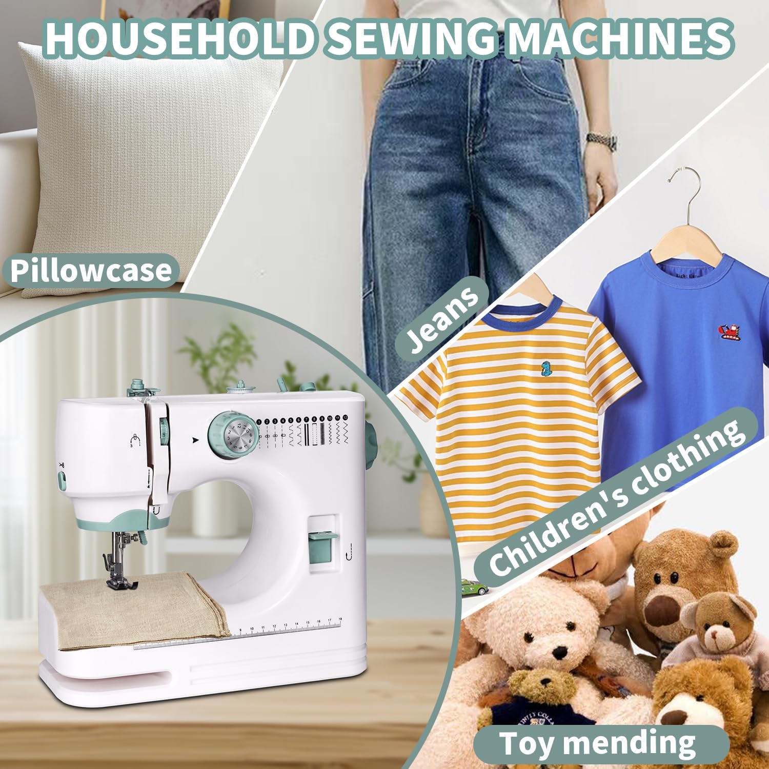 Mini Sewing Machine for Beginners, 12 Built-In Stitches, 2 Speed, Basic Sewing Kit Included，Multifunctional Portable Sewing with Foot Pedal, Light, Perfect for Home Use