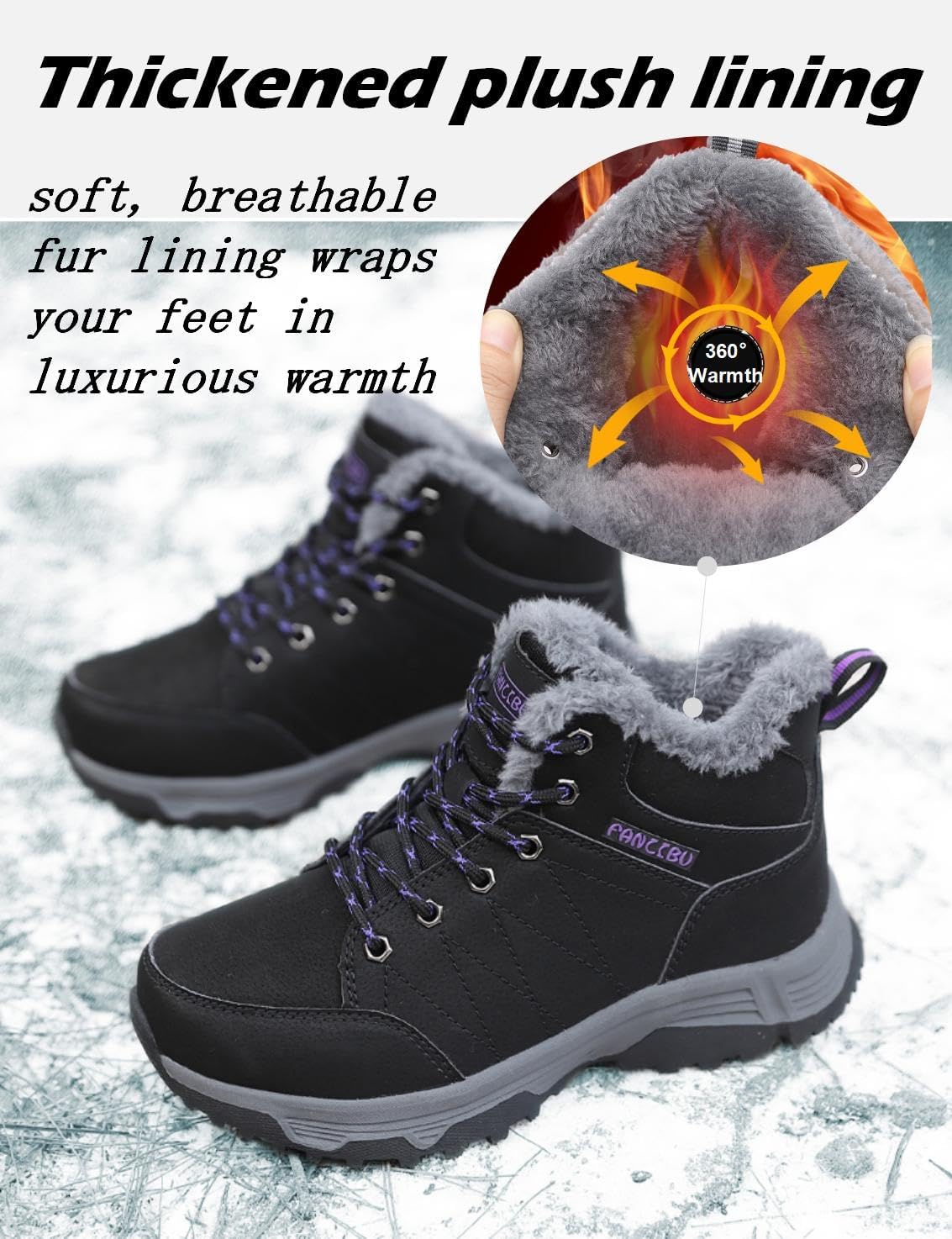 Women Waterproof Winter Ankle Snow Boots Non-Slip Hiking Boots with Warm Fur Lined Winter Walking Boots Sneakers Wide Width Outdoor Christmas Gift - Image 3