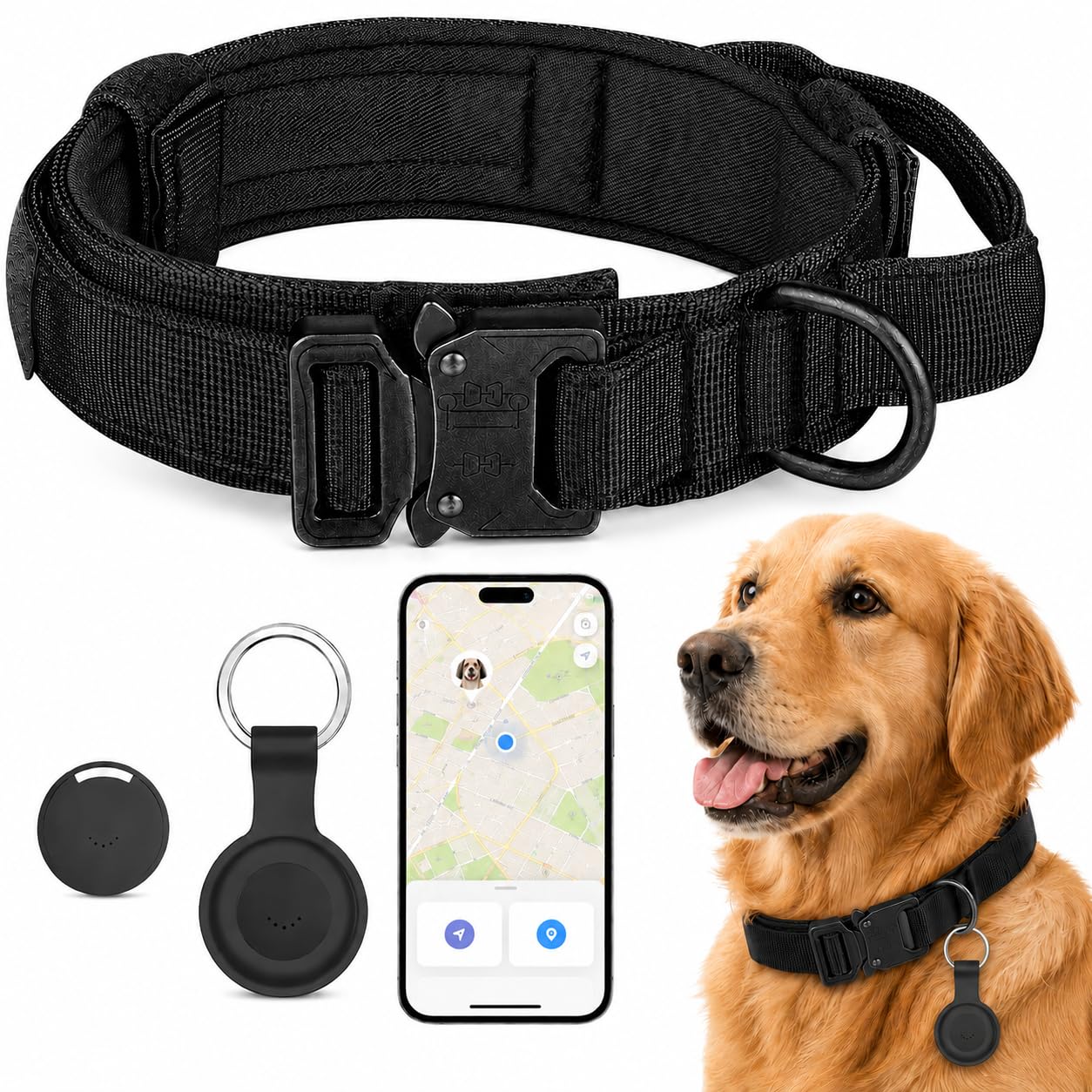 Haustier-GPS-Tracker für Hunde, kompatibel mit Apple Find My (nur iOS), keine monatliche Gebühr, IP67 wasserdicht, Anti-Verlust-Locator, 12-Monats-Akku, inklusive Silikon-Halsbandhalter und taktischem