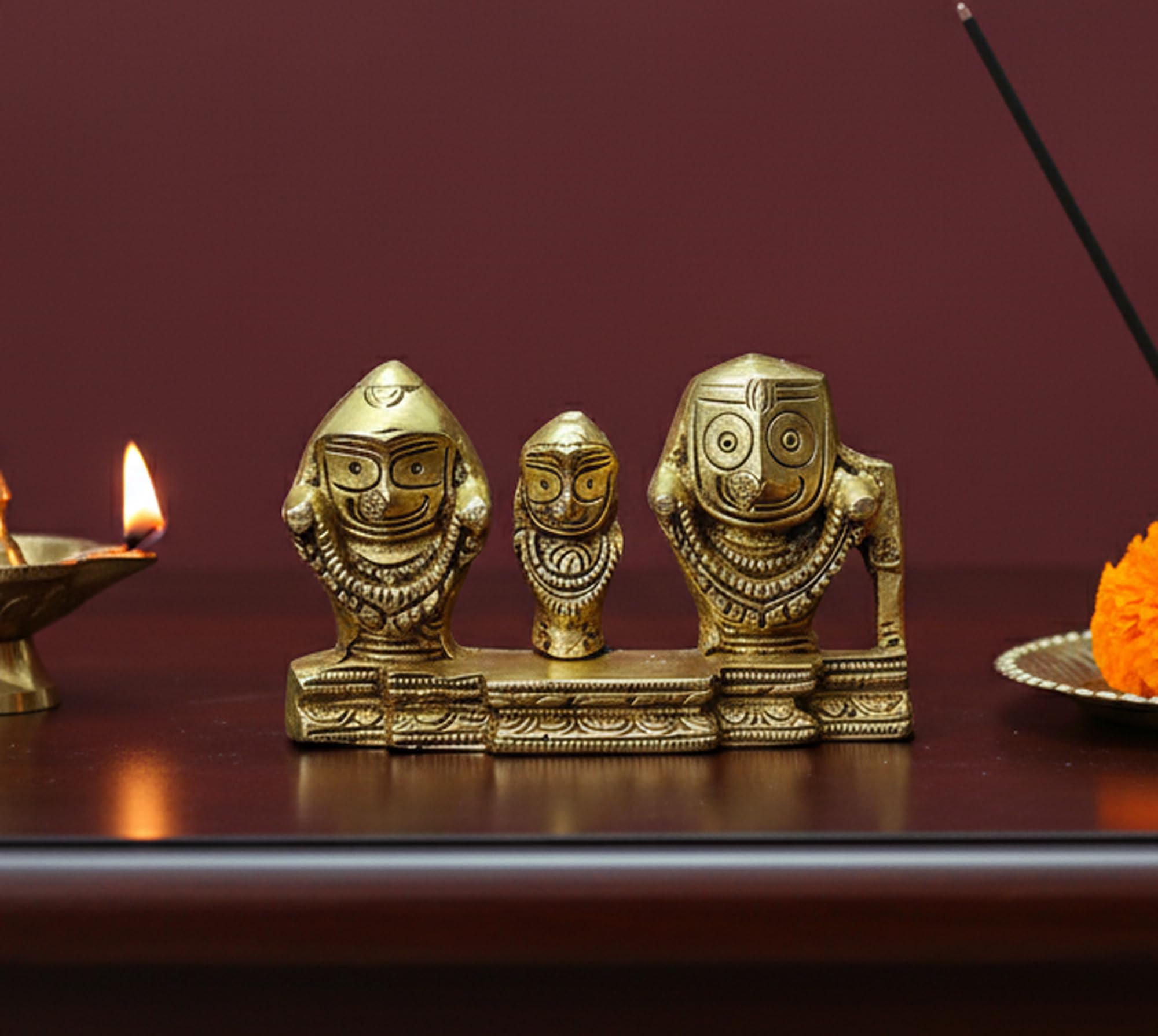 Brass Lord Puri Jagannath, Balaram and Subhadra maa Idol for Decor Idol Murti Statue - 2.75 inches