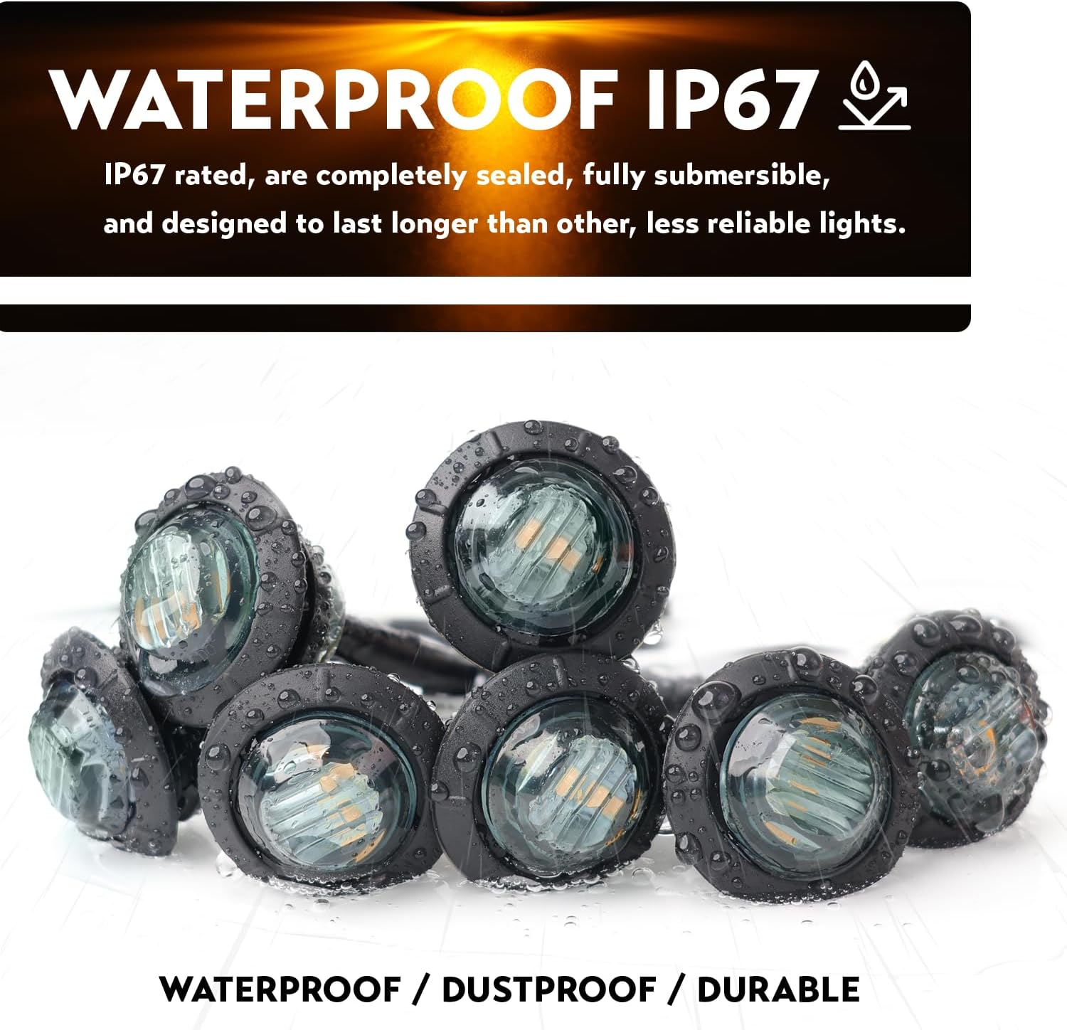 50 Pcs 3/4 Inch Mini Round Smoked Lens Amber Button Side Marker Lights 3 LED with Connector Plugs for Trailer Truck Lorry SUV ATV RV Bus Clearance Signal Lamps 12V DC