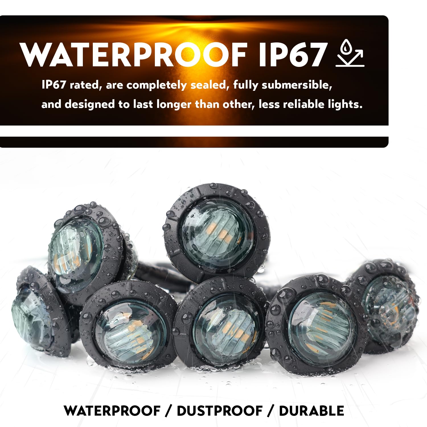 Bundle Pack 3/4" Smoked Lens Amber LED Marker Light DC Plug (50 Pcs) + 2 Prong Harness Roll 50 Counts Indicator Light, Clearance Light for Truck Trailer RV Pickup