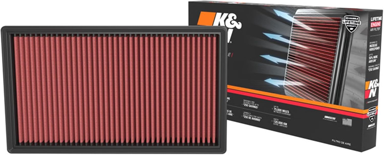 K&N Engine Air Filter: Increase Power & Acceleration, Washable, Premium, Replacement Car Air Filter: Compatible with 2021-2022 Mercedez Benz C180/C200/C300, 33-3173