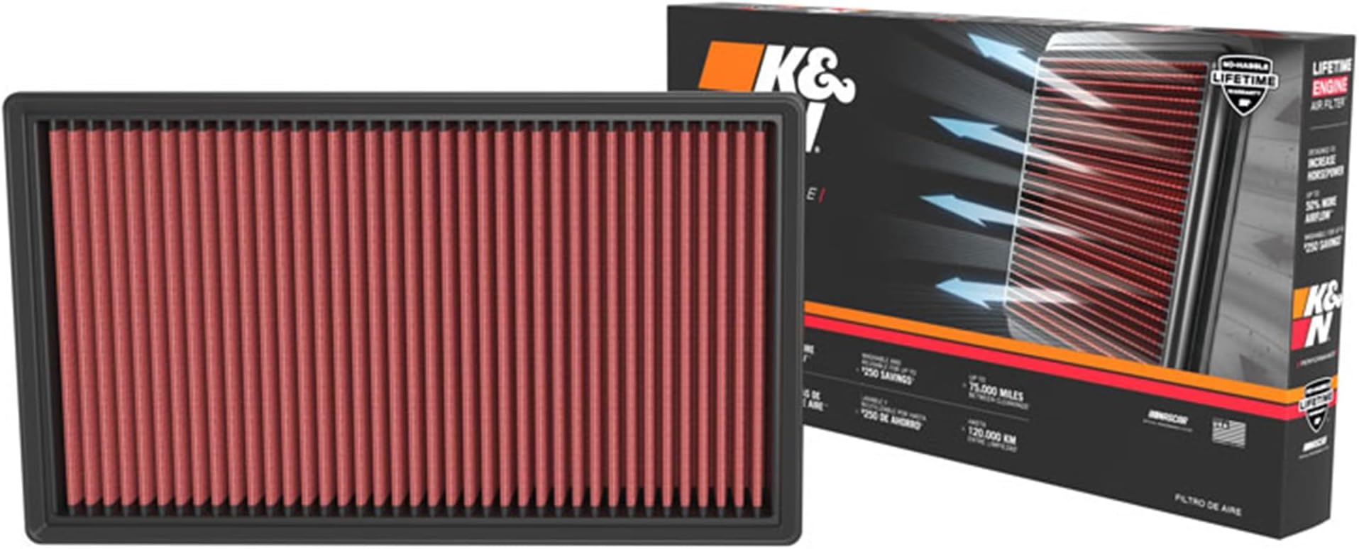 K&N Engine Air Filter: High Performance, Premium, Washable, Replacement Compatible with 2021-2022 Mercedez Benz C180/C200/C300, 33-3173, Red