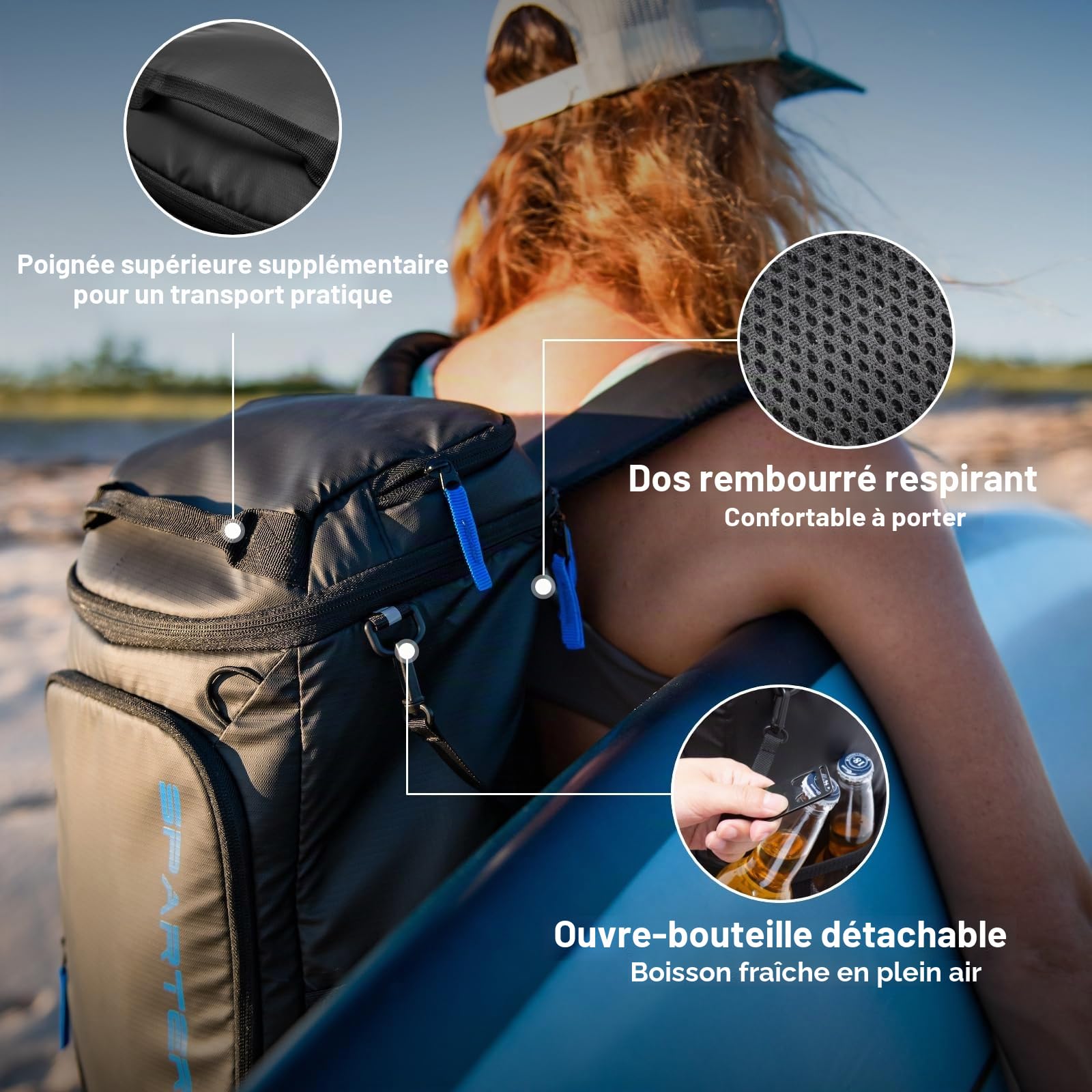 SPARTER Sac à dos isotherme anti-fuite 33/49 canettes, 2 compartiments isolés, sac à dos thermique, portable, léger, plage, voyage, camping, sac à dos pour homme et femme