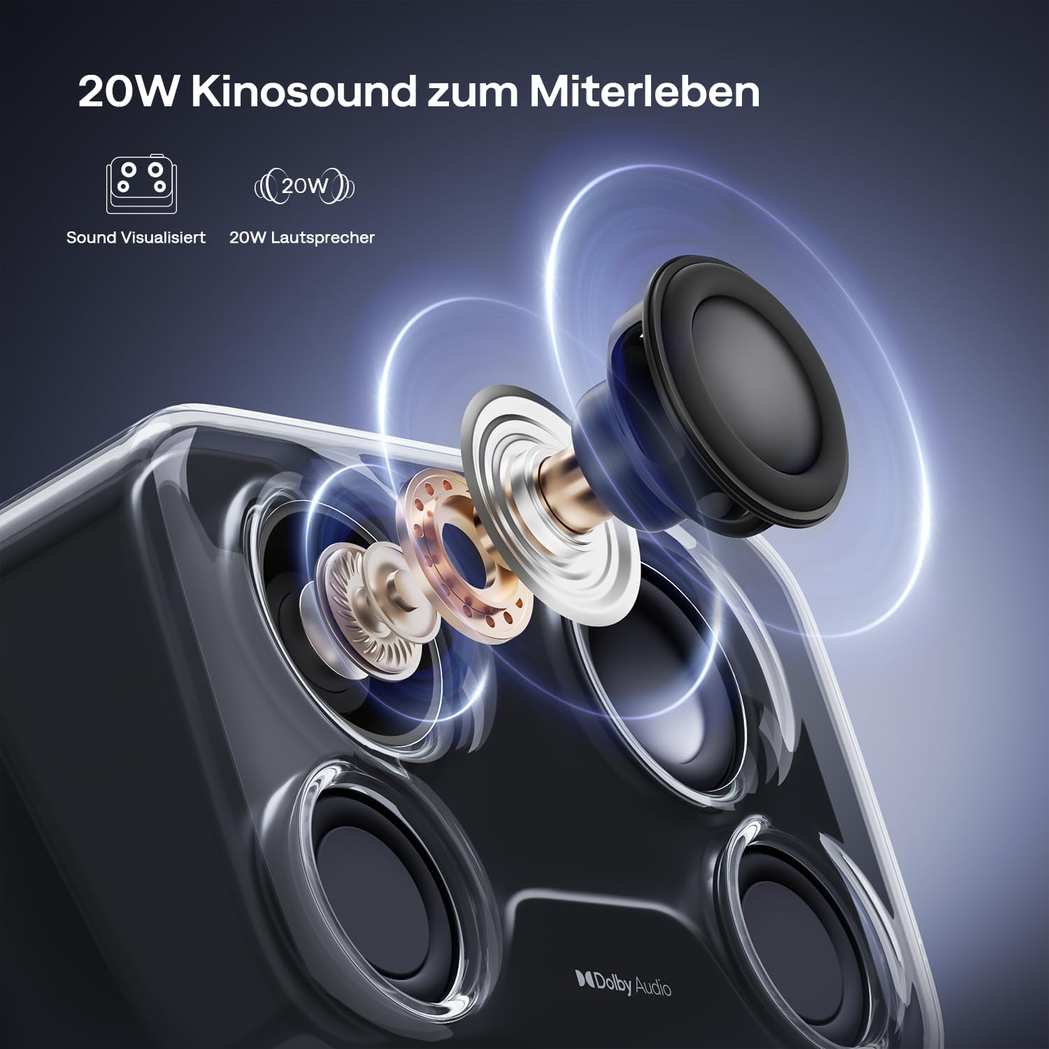Aurzen Boom Mini 4-in-1 Smart Beamer mit Google TV, 4K Unterstützt Heimkino & Outdoor Projektor, 20W DoIby Audio, 500 ANSI Projector, ToF Autofokus & Trapezkorrektur, WLAN/Bluetooth/Handy (Schwarz)