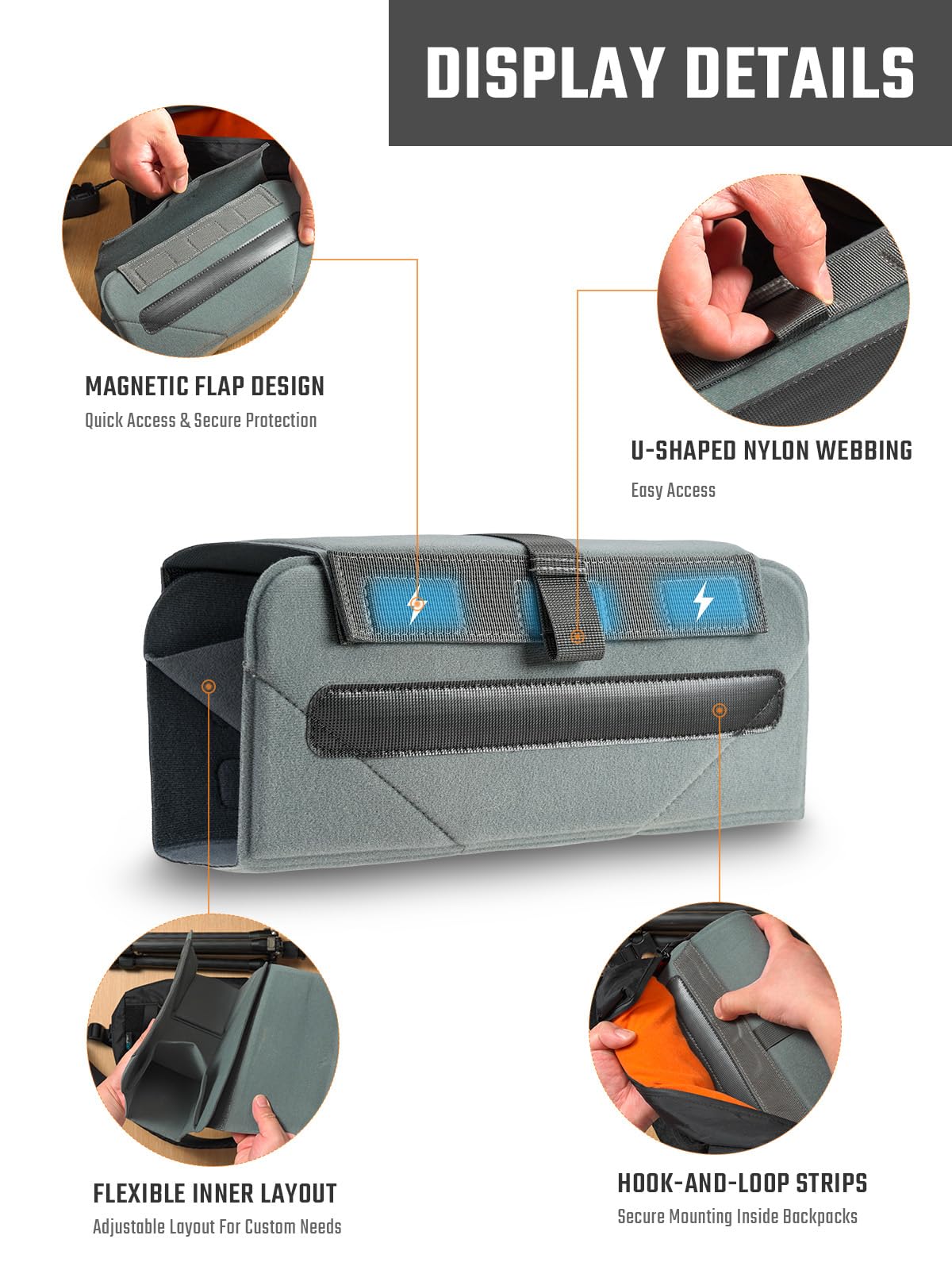 TACTICAL_GEEK TCM9 - Funda para cámara de fotos, resistente a los golpes, organizador modular para equipo fotográfico con solapa magnética, panel de plegable, gris, Inserto de cámara para mochilas