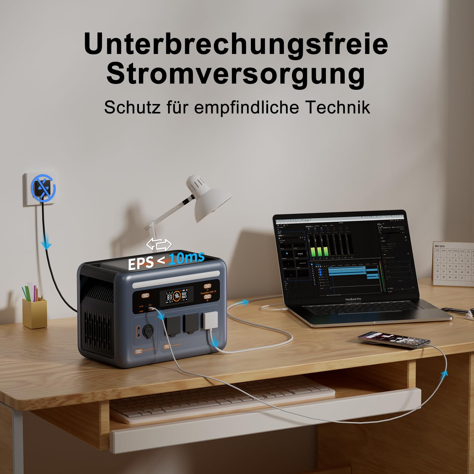 OSCAL PowerMax 1800SE Tragbare Powerstation, 1024Wh LiFePO4-Batterie, 1800W AC (3600W Peak)/100W USB-C Ausgang, 8ms USV Solar Generator für Camping, Wohnwagen, Notstrom zu Hause