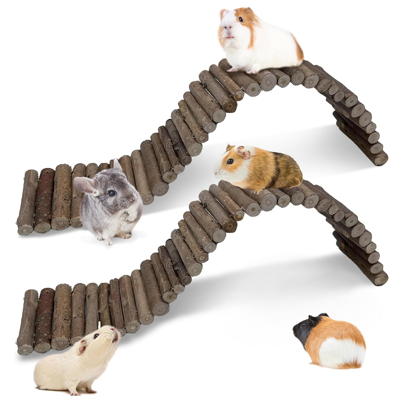 Hamiledyi 2PCS Natural Wood Hamster Climbing Ladder & Hideout Toy - Multi-Size Small Animal Cage Accessories for Syrian Hamsters, Mice, Gerbils, Sugar