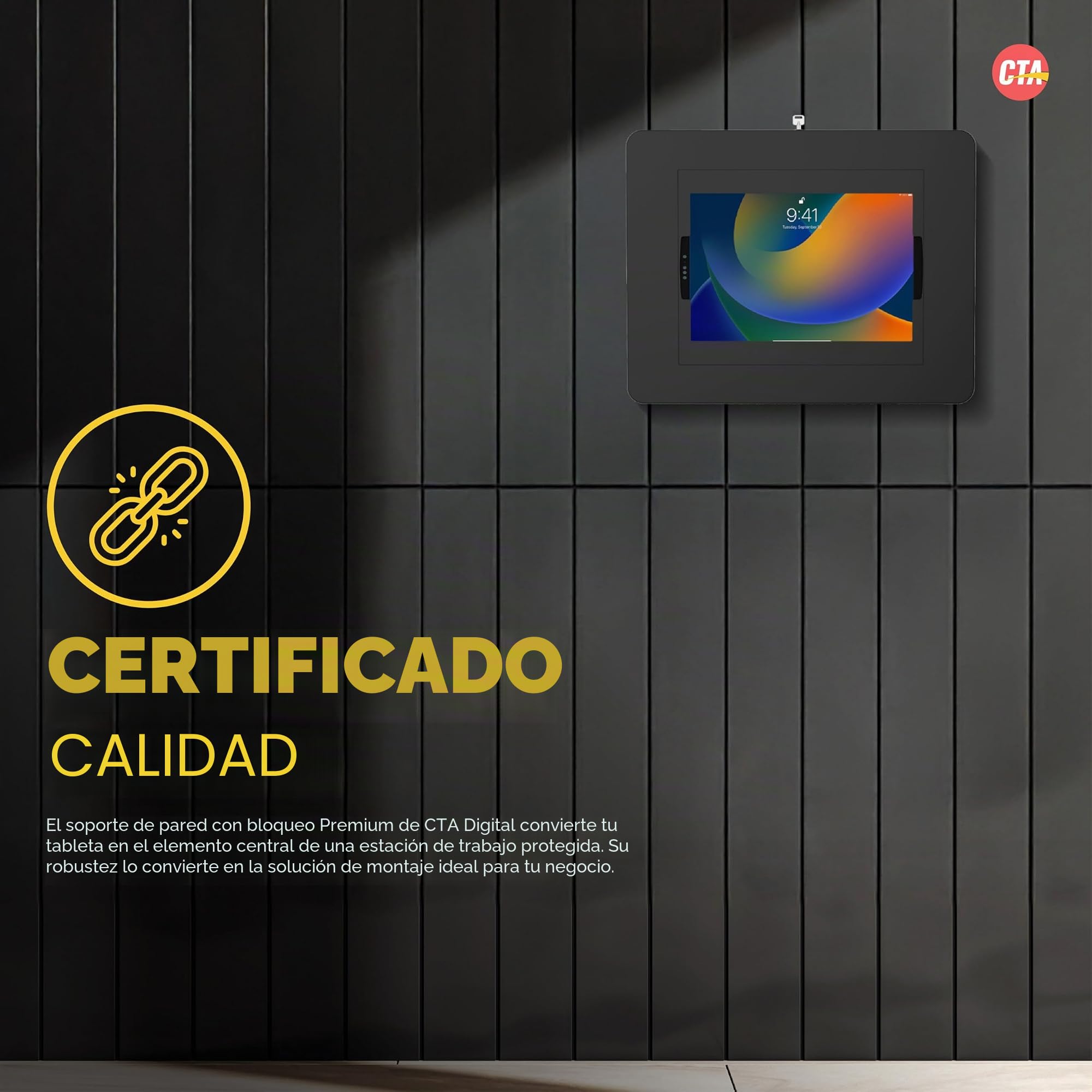 CTA - Soporte de Pared con Bloqueo para iPad, Carcasa Grande antirrobo para Tablet con Cerradura y enrutamiento Interior de Cables para iPad Pro de 13” (M4), iPad Pro de 12,9”, iPad Air de 13” M3/M2