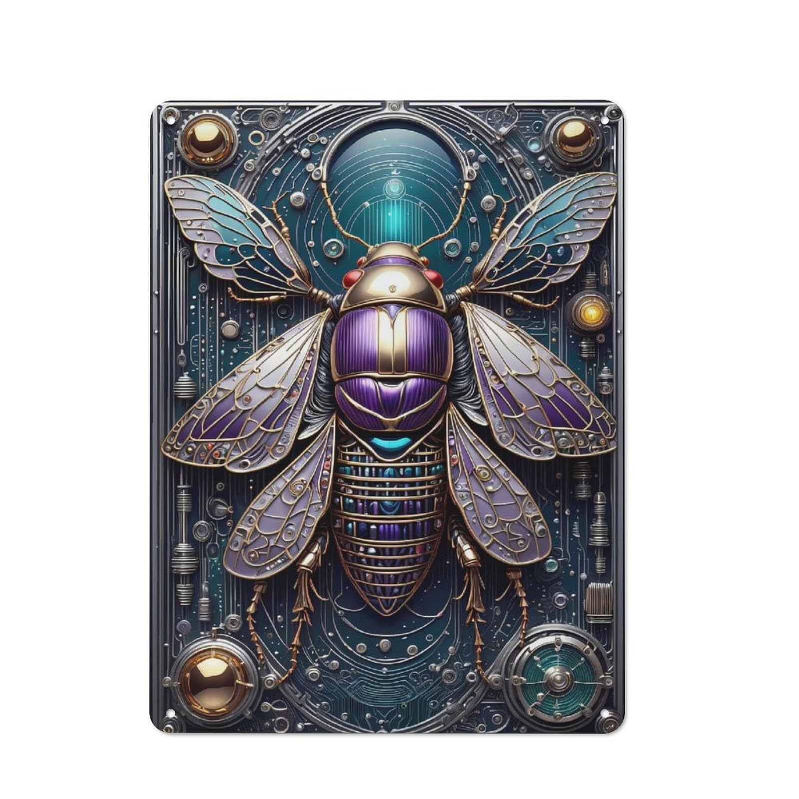 Junmoney Style-11 For Guest Room Or Hallway, Ethereal Steampunk Cicada Retro Metal Wall Sign 40X30cm, For Vintage Wall Decor Fans, For Metal Sign Collectors