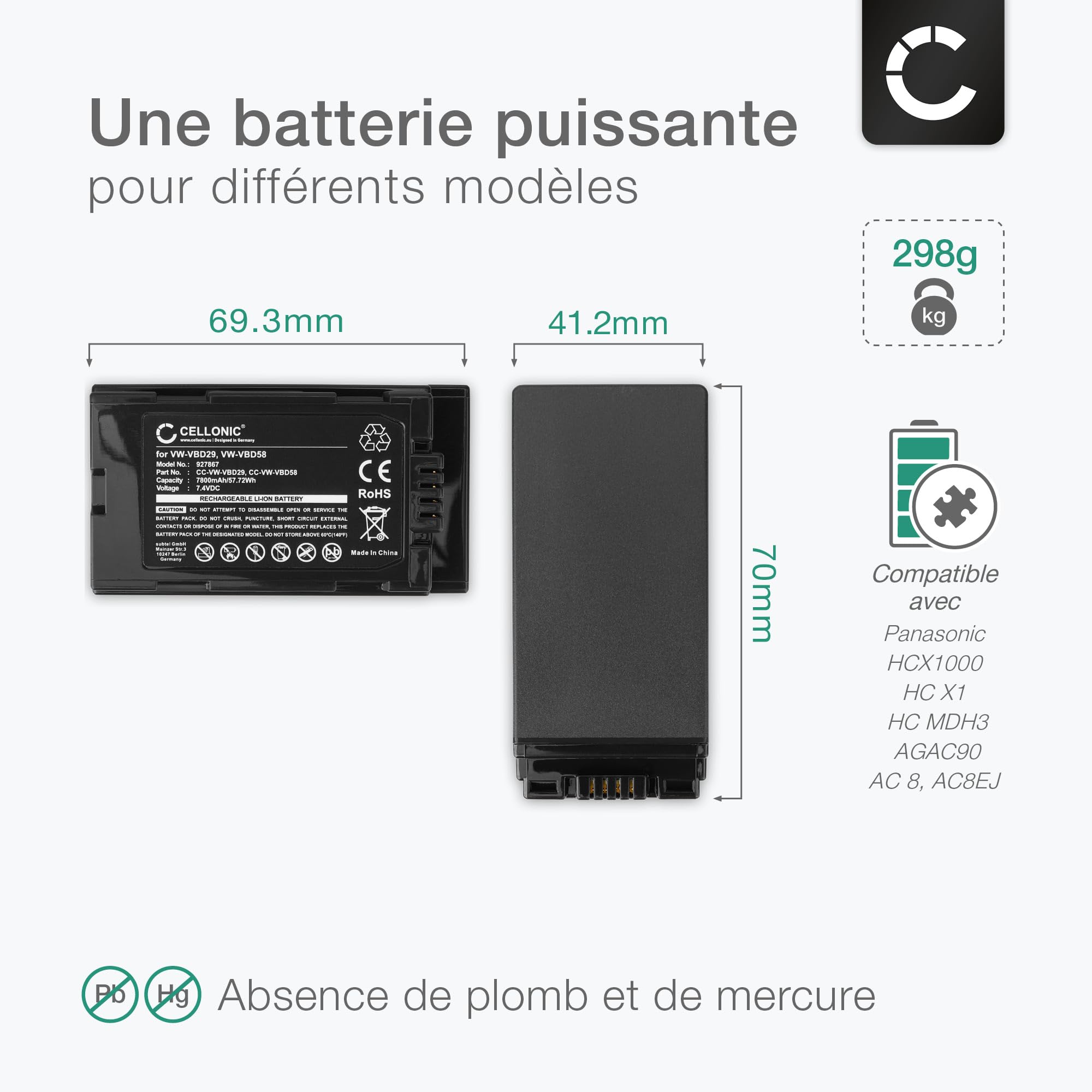 CELLONIC 2X Batterie Compatible avec Panasonic AG-3DA1, AJ-PX230, AG-VBR118