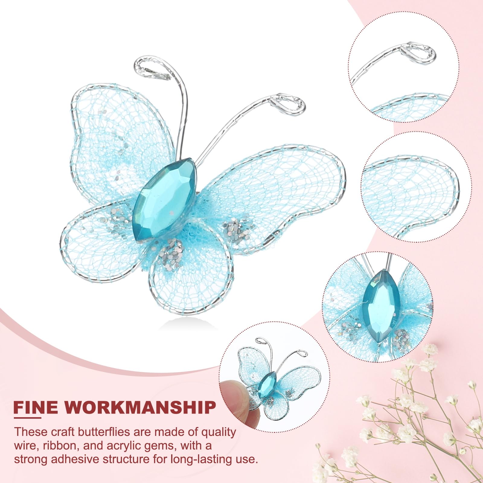 PATIKIL 50Pcs Butterflies for Crafts 1" Mesh Wire Glitter Butterfly Organza Butterflies for DIY Craft Home Decor Clothing Wedding Decoration - Image 3