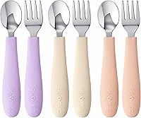 ASOMIC 316 Stainless Steel Toddler Utensils Set - 6-Piece Kids Cutlery with BPA-Free Silicone Handles, Safe Spoons & Forks, Dishwasher Safe for Ages 2-6 (Pink/Lavender/Ivory)