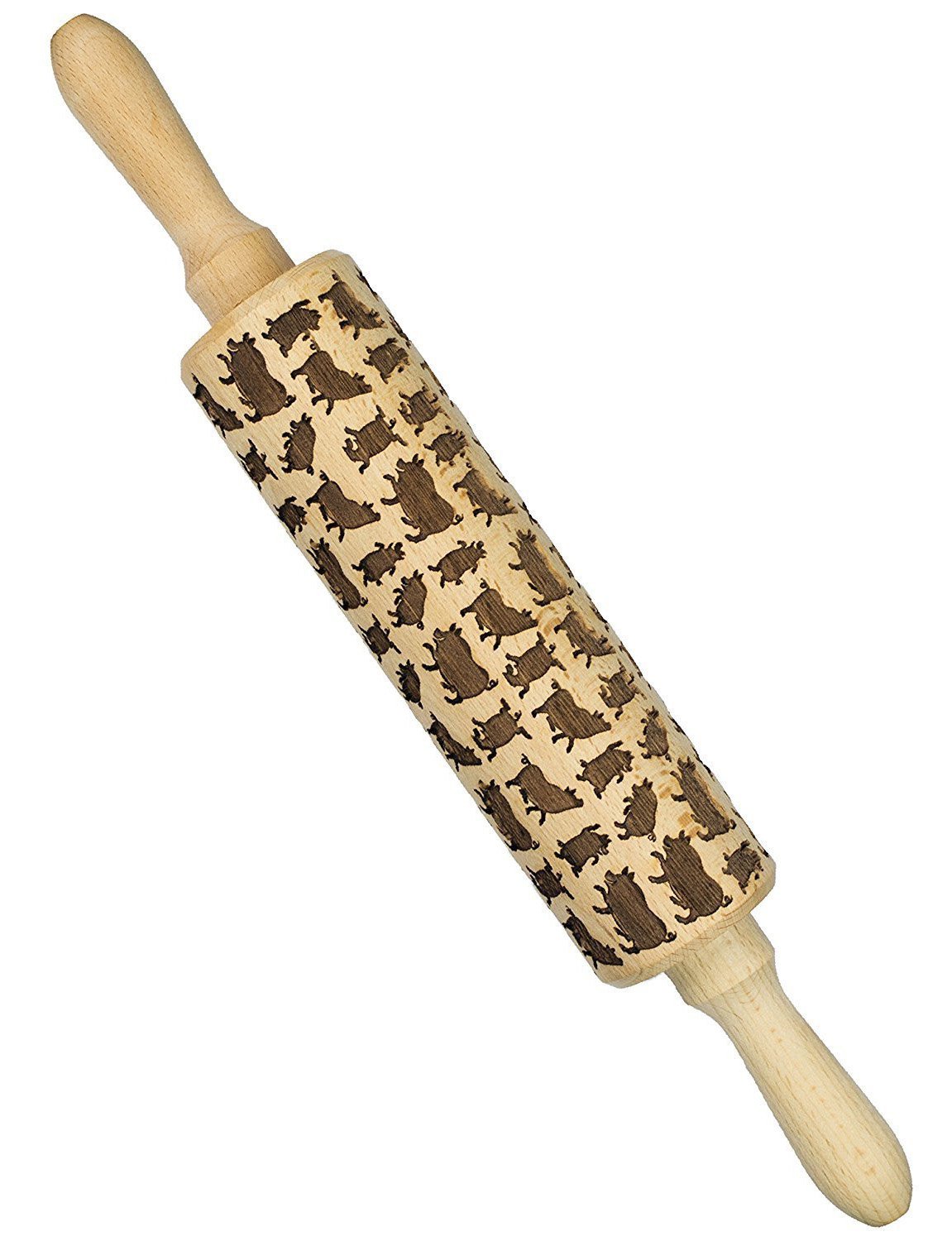 WElinks Pig Pattern Rolling Pin, Wooden Laser Engraved, Embossed Hardwood Pig Design, Perfect for Baking, Cooking and Playing with Kids