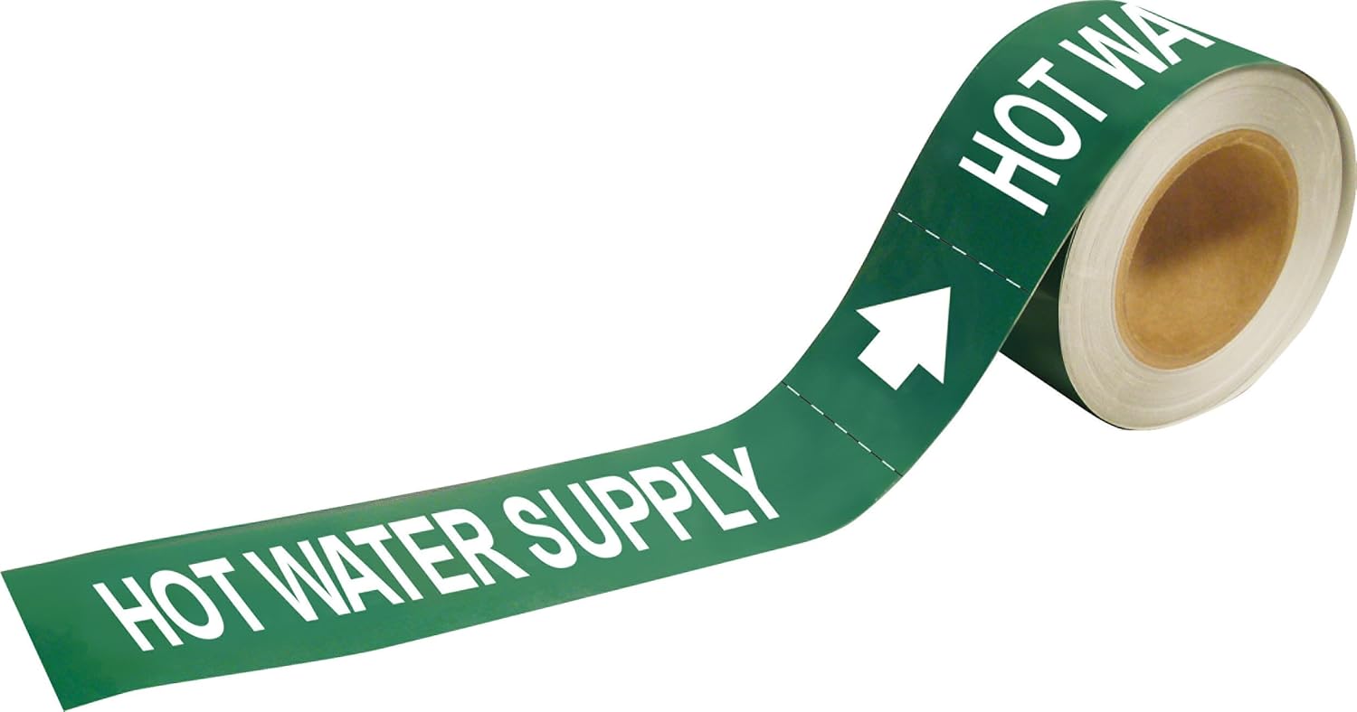 Brady 109276 Economy Pipe Markers-To-Go, B-946, 2" Height X 12" Width, White On Green Pressure Sensitive Vinyl, Legend "Hot Water Supply"