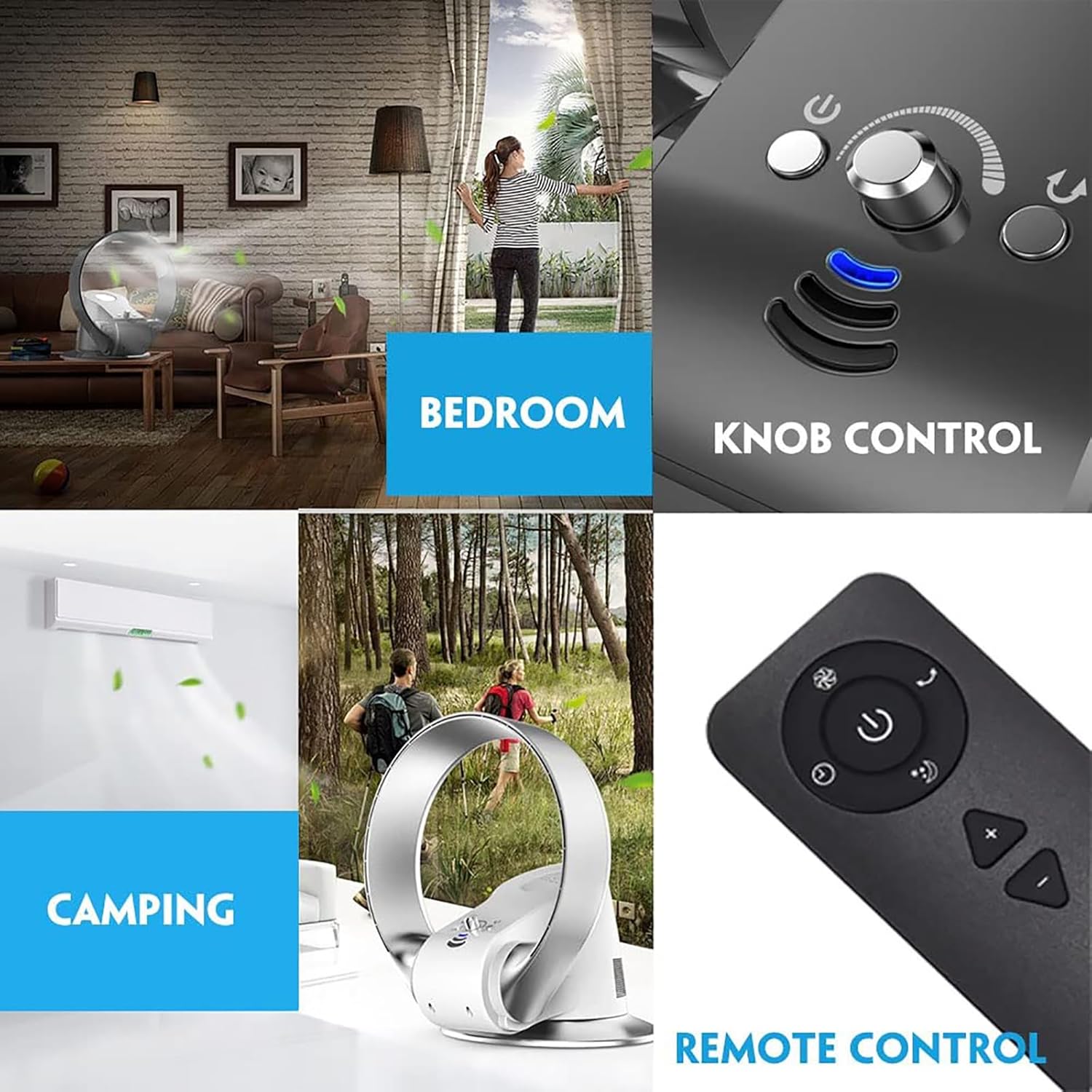 Tower Fan, Small Cooling Bladeless Fan with Remote Control, Wall Mount Floor Fan 80° Oscillating, Portable Fan, for Indoor Home Bedroom Office Room