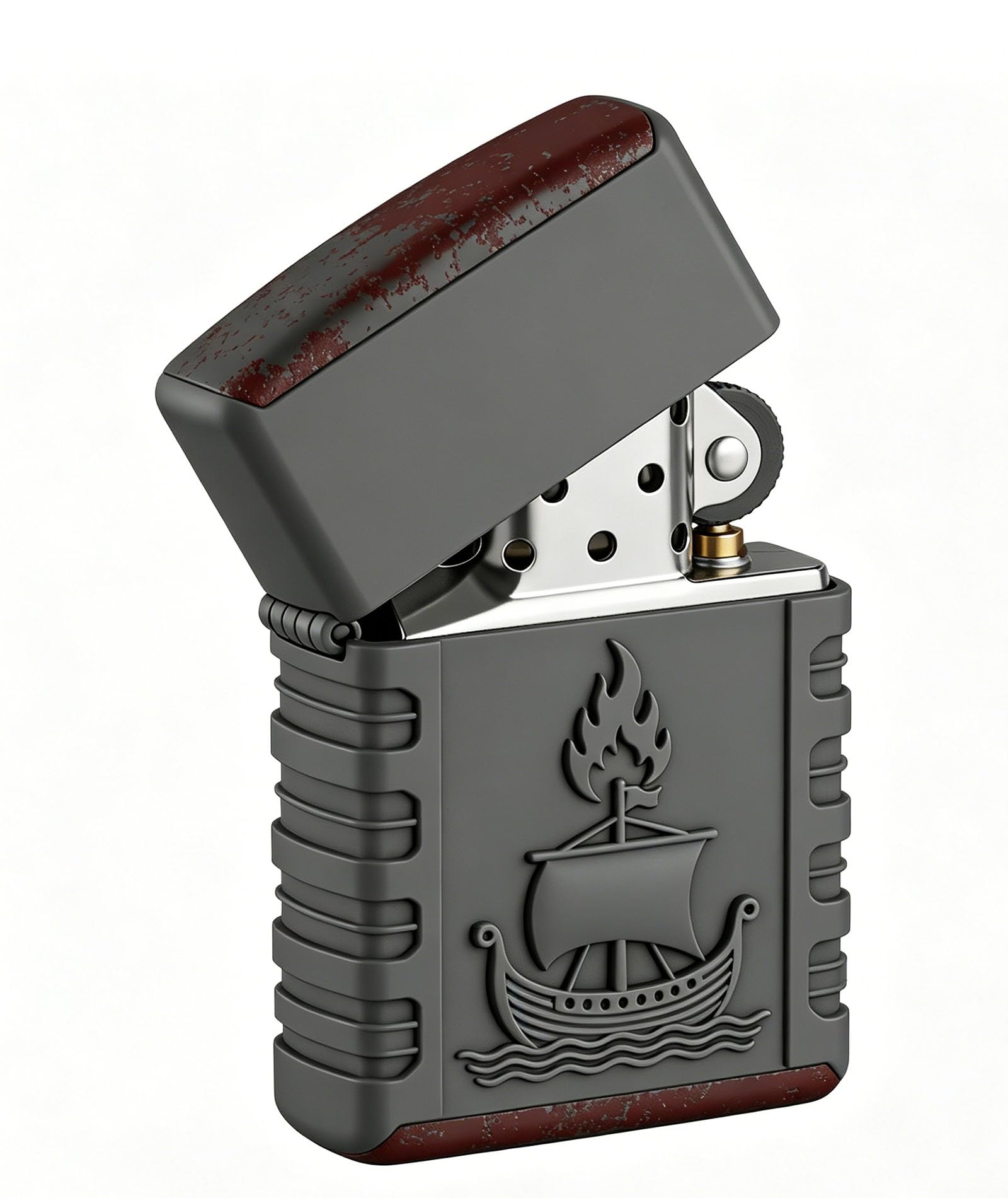 Reusable Ship Carved Kerosene Lighter Flip-Top Wheel Grinding Open Flame Windproof Fire Petrol Lighters for Daily Use (C)