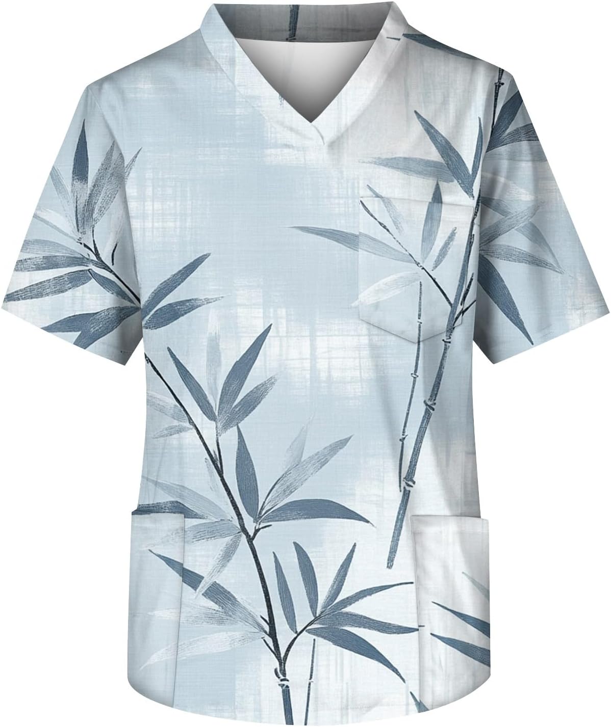 Men's Scrubs Top Printed Short Sleeve Stretch & Moisture Wicking V-Neck Work Scrub Shirts with Pockets