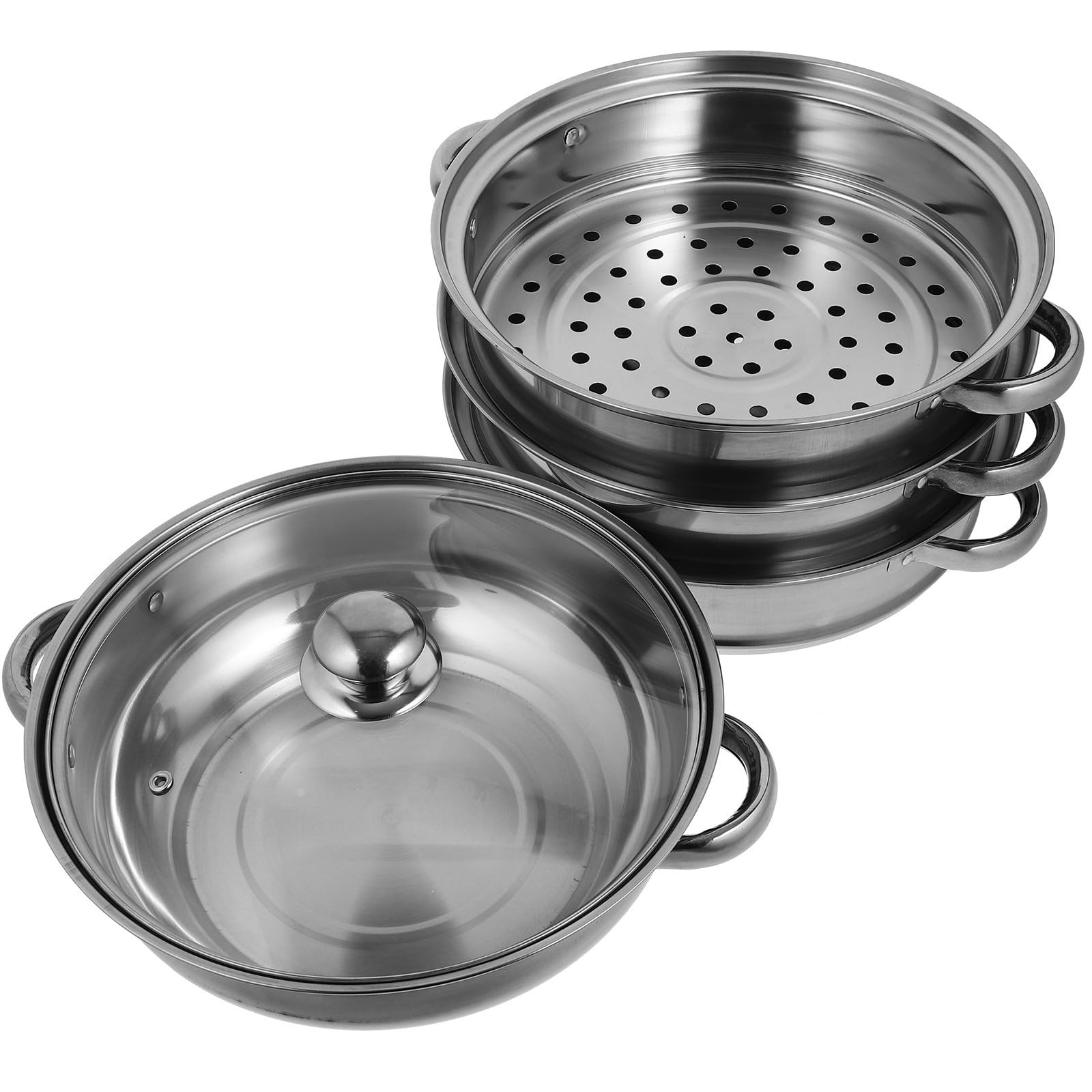 Vaporera para Cocción al Vapor Tapa Acero Inoxidable Super Gruesa de Cuatro Capas Cazuela para Guisar Vapor Multifuncional en Cocina